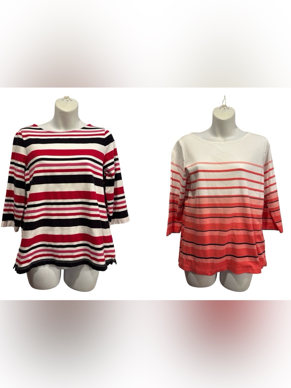 Christopher & Banks Striped Crewneck Tops size medium pink, black, orange, white
